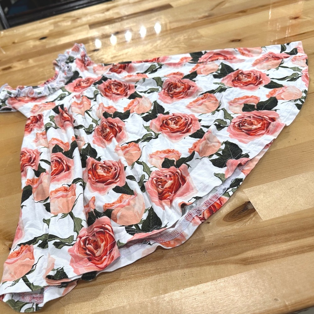 Bums & Roses Floral Ruffle Dress Toddler 2T Pink‎ White Twirl Bamboo Viscose - Picture 3 of 7